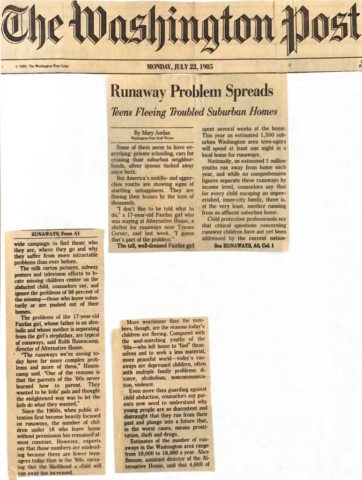 1985 Runaway Problem in Washington Post Page1