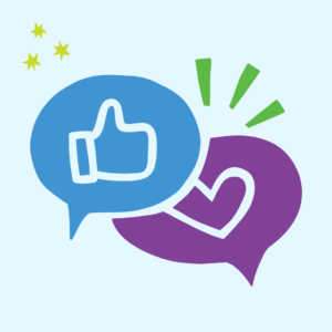 Graphic illustration of a like button and heart